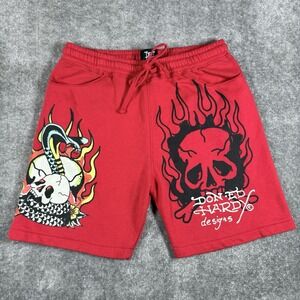 Ed Hardy Shorts Men's Medium Red Flame Cobra Fleece Skull Snake Tattoo